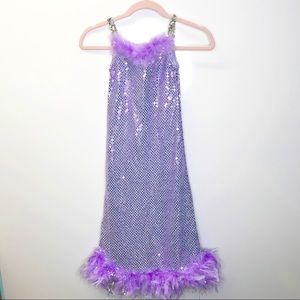 Puppet Workshop Kids Flapper costume purple feathers metallic silver kids small